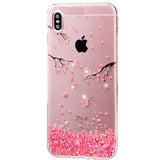 HMTECH iPhone XR Coque Paillette Diamant strass Bling Cristal Souple Clear Flex Cherry Fleur Etui pour iPhone